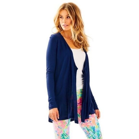 Lilly Pulitzer Wrena Cardigan Sweater True Navy Viscose Size S - Picture 1 of 5